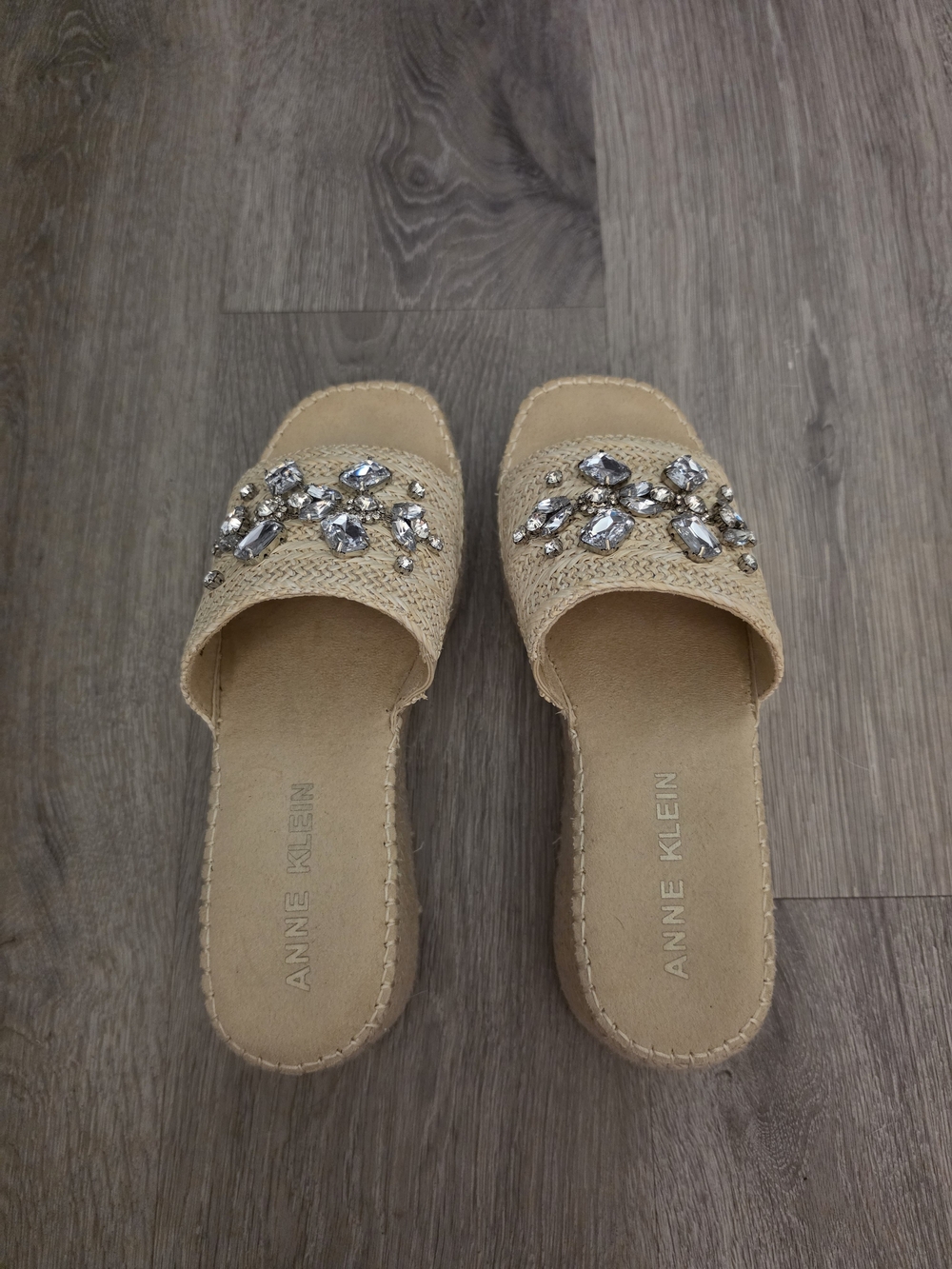 Anne Klein Tan Jeweled Slide Mules